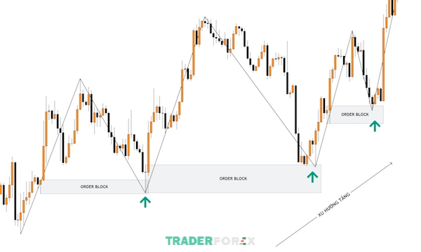 Minh họa Order Block xuất hiện trên biểu đồ Forex