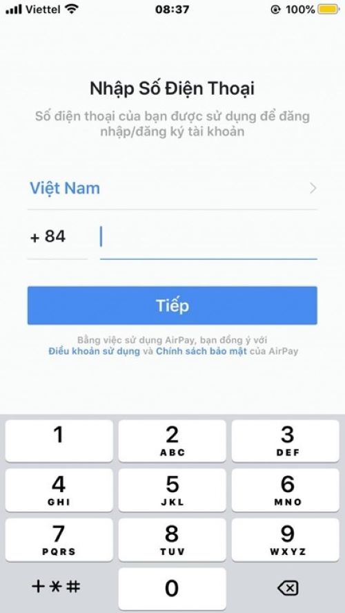 Nhập số điẹn thoại 