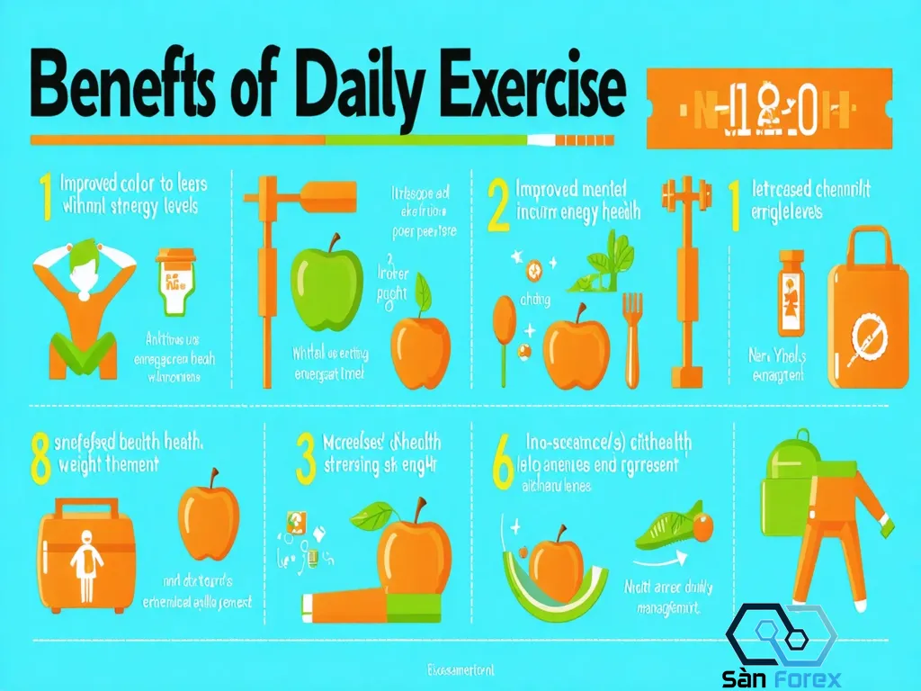 Infographic showcasing the benefits of daily exercise with vibrant colors and engaging illustrations.